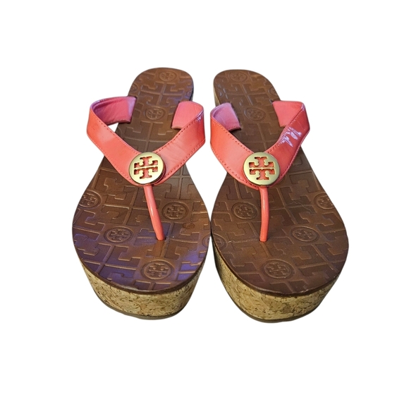 Tory Burch Pink Platform Cork Wedge Flip Flops Sandals Size 7 Women's - Picture 6 of 15